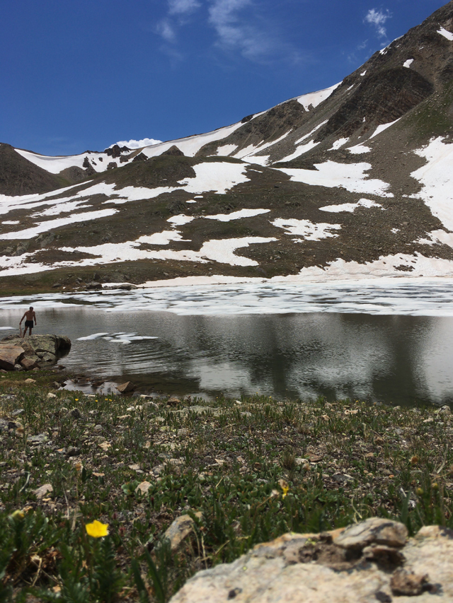 Spring dip in the high alpine at Blue Lake