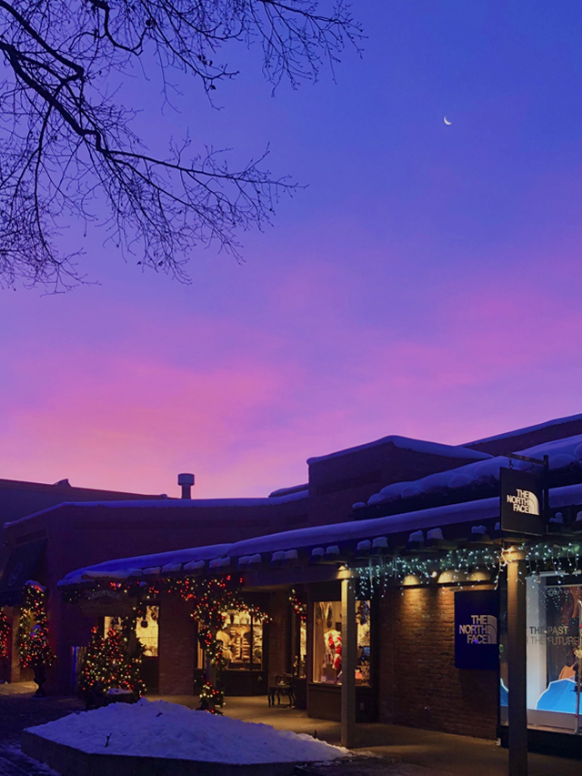Subtle purple sunrise over Aspen shops