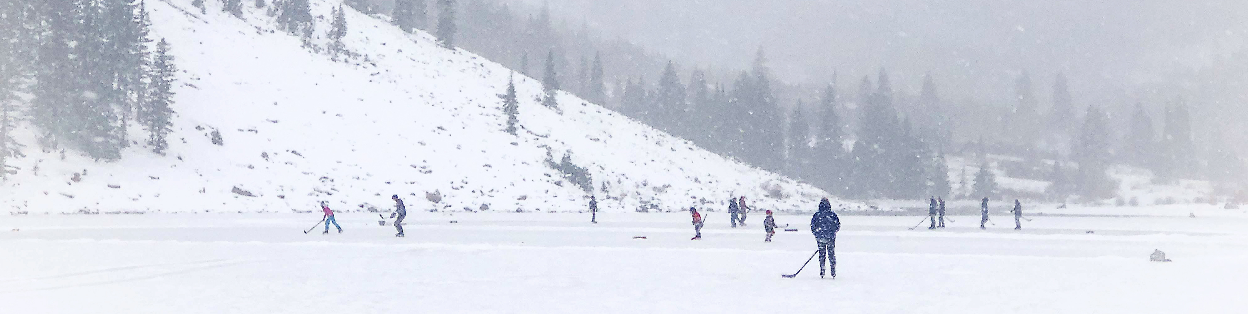 Hockey is a favorite pastime in Aspen and a post card experience when played on Maroon Lake in an early winter snow fall